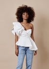 LYDIA ONE-SHOULDER RUFFLED WHITE TOP