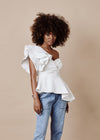 LYDIA ONE-SHOULDER RUFFLED WHITE TOP